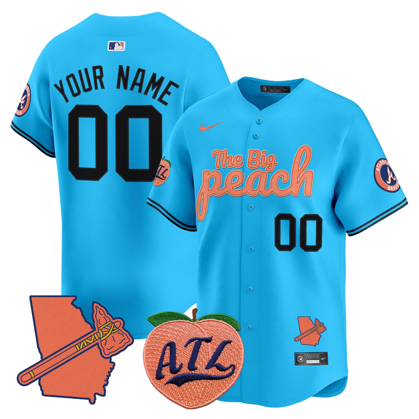 Braves The Big Peach Vapor Premier Limited Custom Jersey - All Stitched