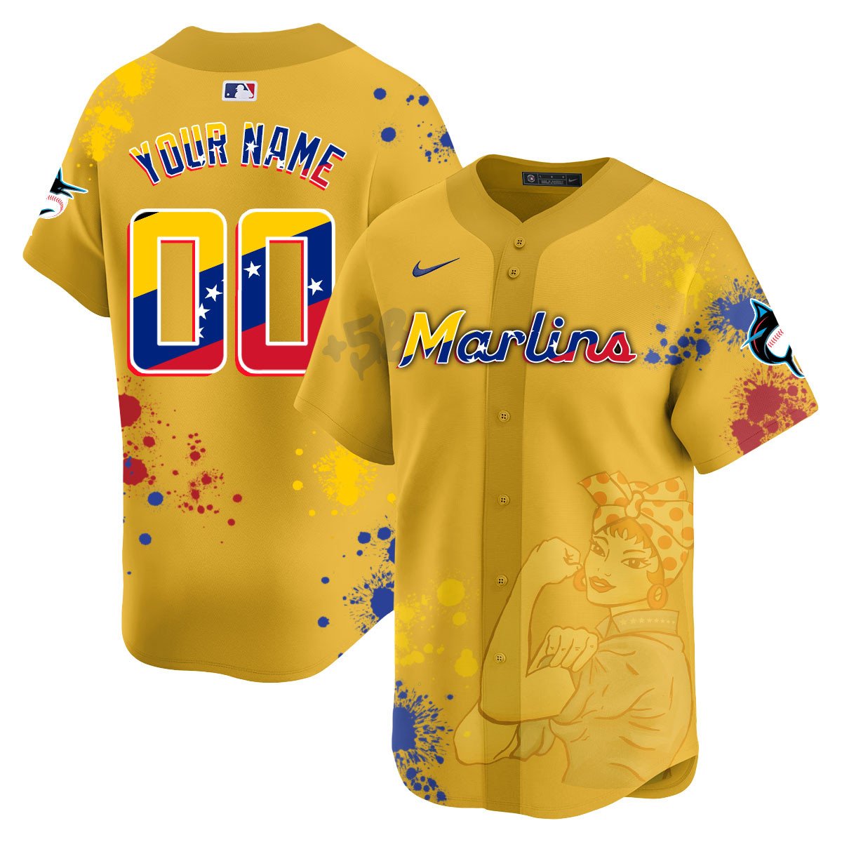 Custom Miami Marlins 2024 Venezuelan Heritage Jersey