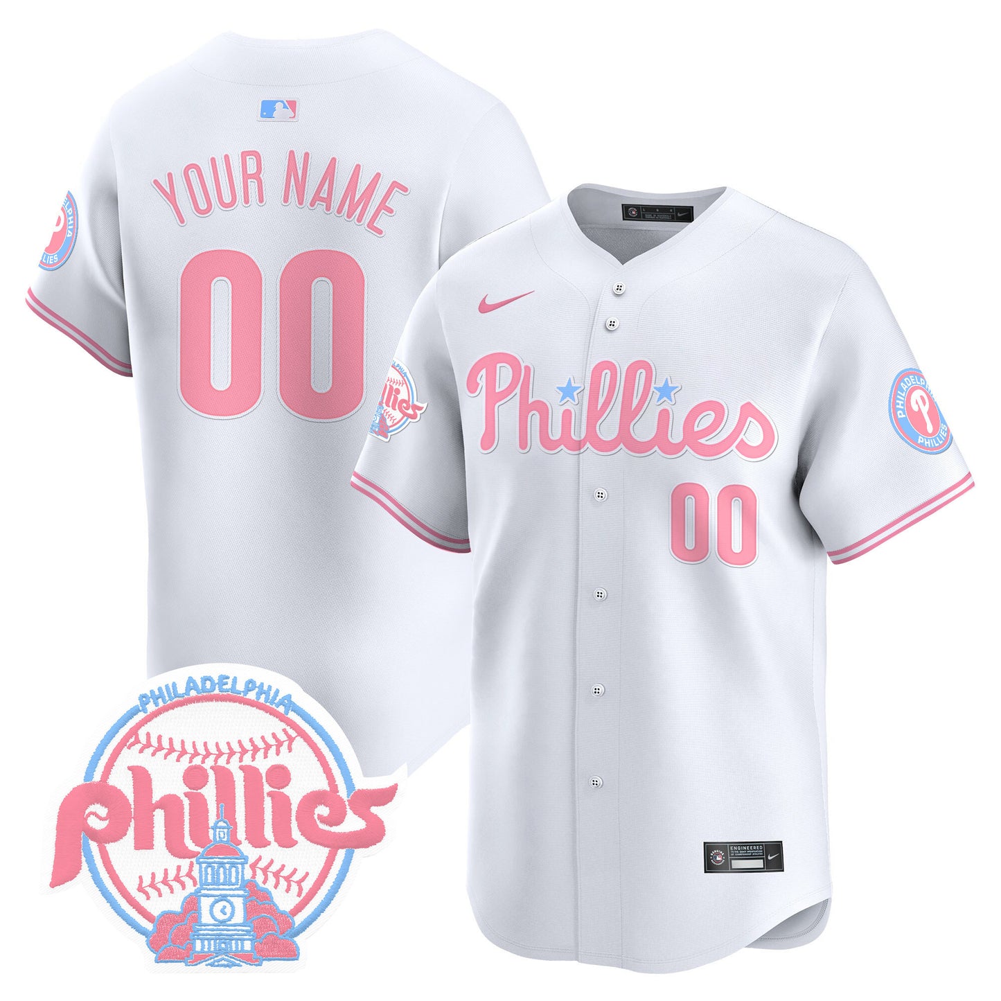 Custom  Phillies Bubblegum Pink Vapor Premier Limited Jersey V2 - All Stitched