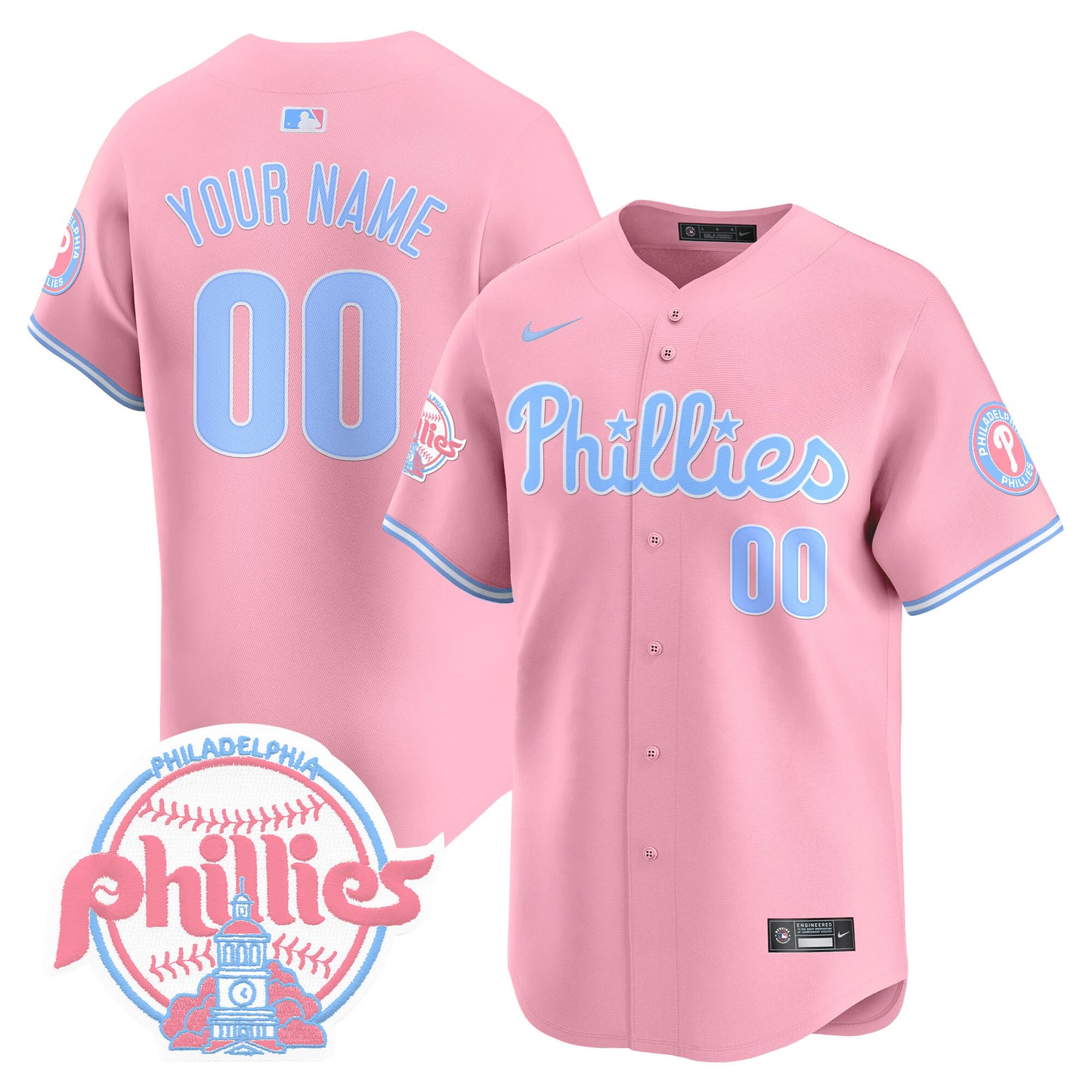 Custom  Phillies Bubblegum Pink Vapor Premier Limited Jersey V2 - All Stitched