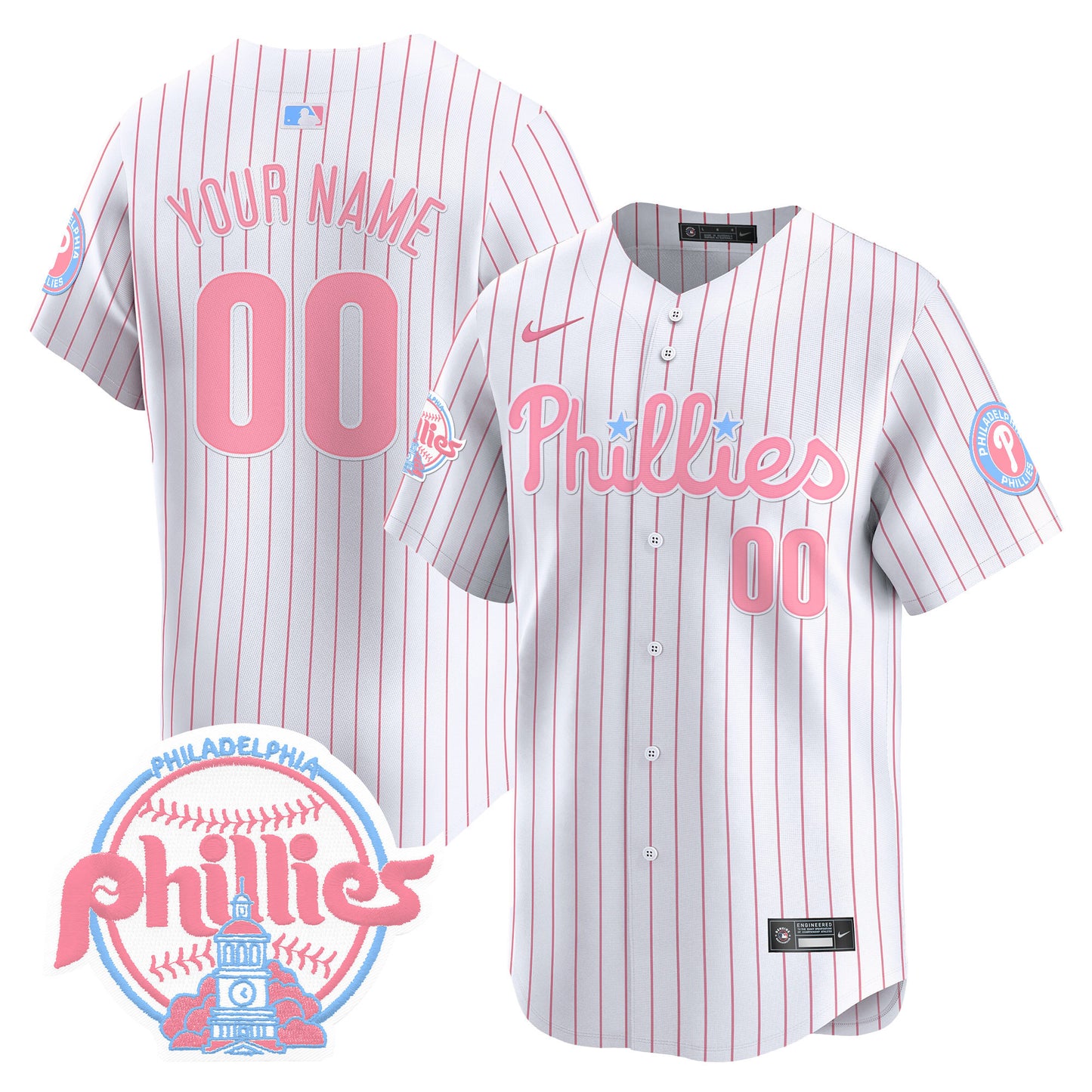 Custom  Phillies Bubblegum Pink Vapor Premier Limited Jersey V2 - All Stitched