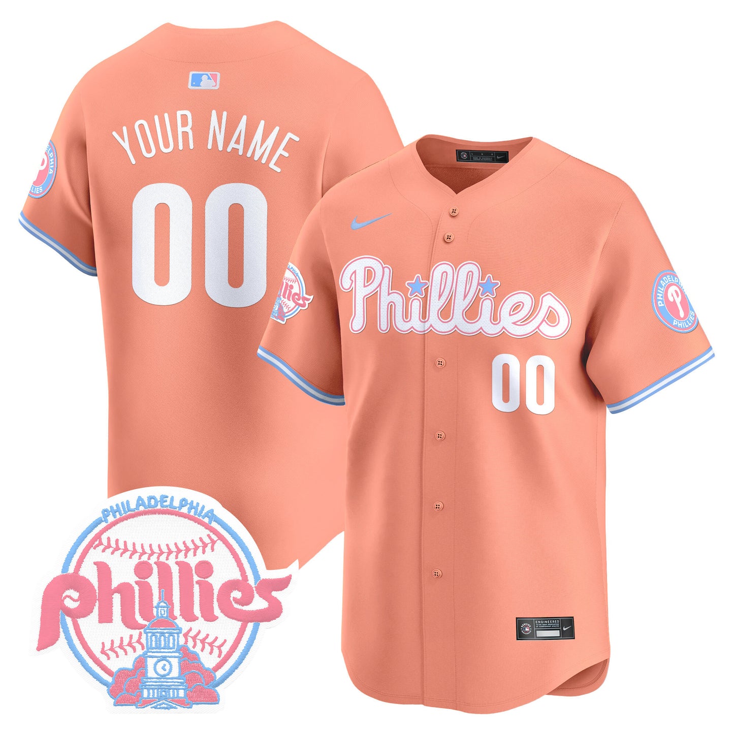 Custom  Phillies Bubblegum Pink Vapor Premier Limited Jersey V2 - All Stitched