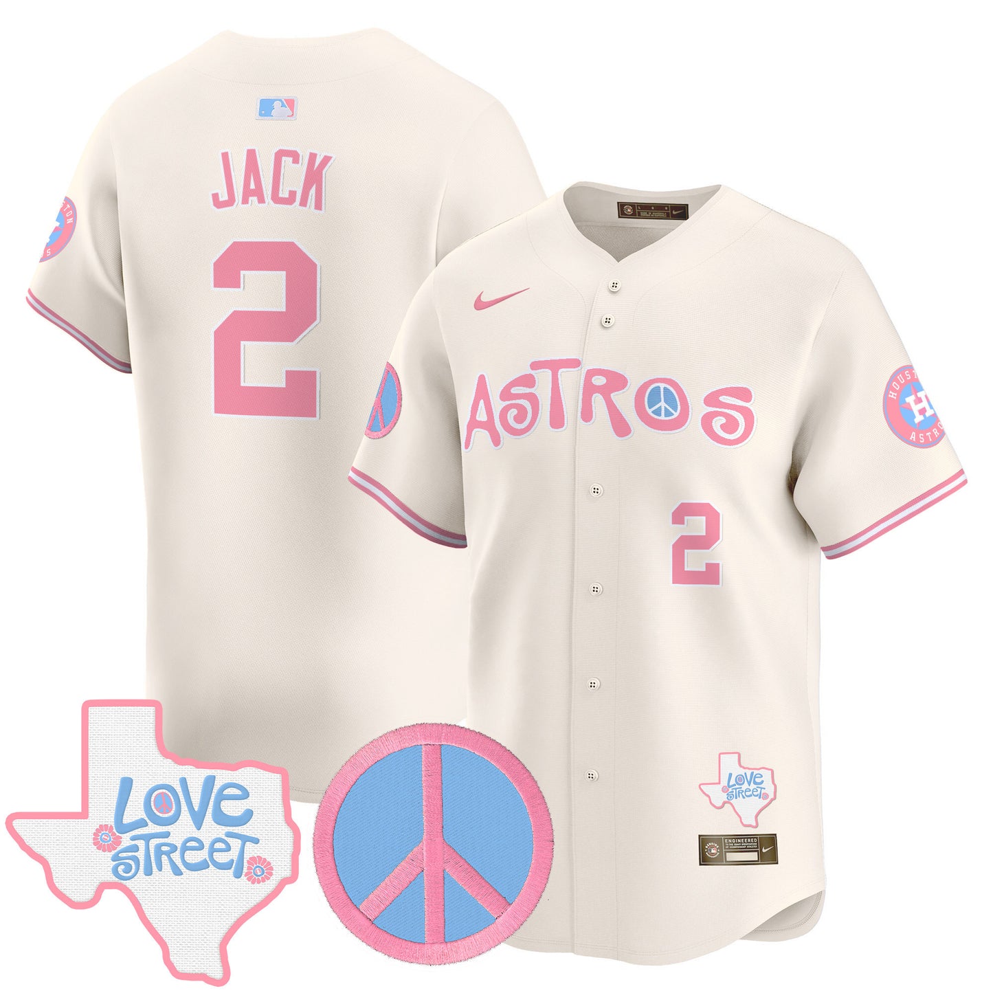 Astros Love Street & Peace Sign Patch Bubblegum Pink Vapor Premier Limited Jersey - All Stitched