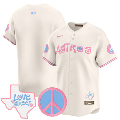 Astros Love Street & Peace Sign Patch Bubblegum Pink Vapor Premier Limited Jersey - All Stitched