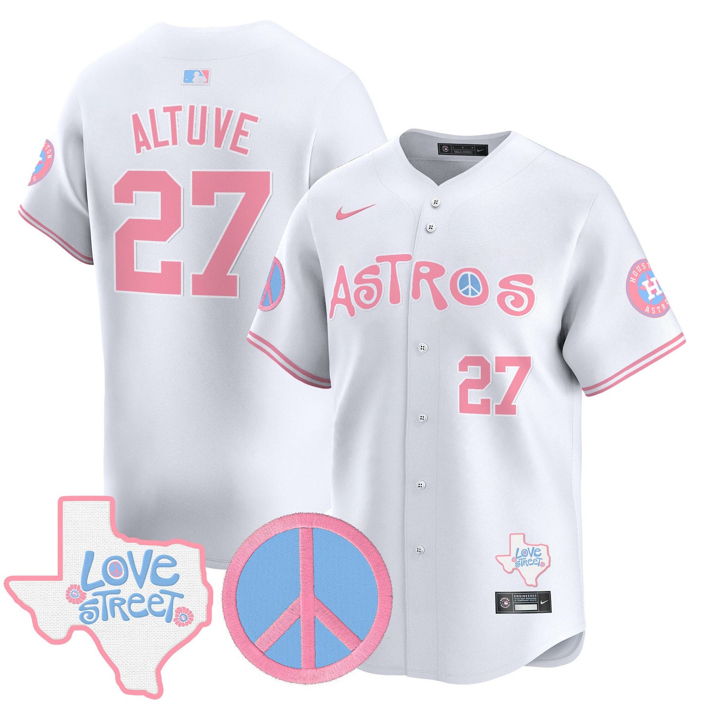 Astros Love Street & Peace Sign Patch Bubblegum Pink Vapor Premier Limited Jersey - All Stitched