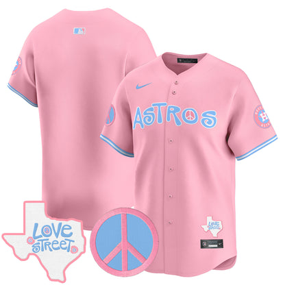 Astros Love Street & Peace Sign Patch Bubblegum Pink Vapor Premier Limited Jersey - All Stitched