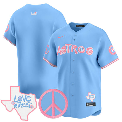 Astros Love Street & Peace Sign Patch Bubblegum Pink Vapor Premier Limited Jersey - All Stitched