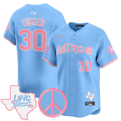 Astros Love Street & Peace Sign Patch Bubblegum Pink Vapor Premier Limited Jersey - All Stitched