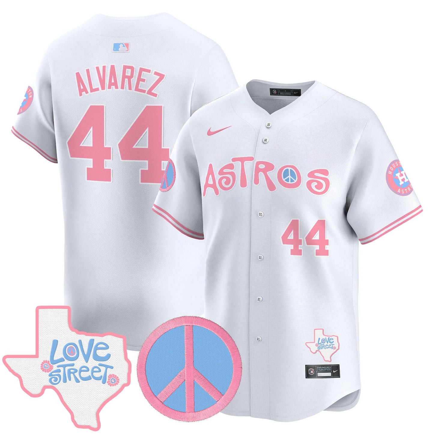 Astros Love Street & Peace Sign Patch Bubblegum Pink Vapor Premier Limited Jersey - All Stitched