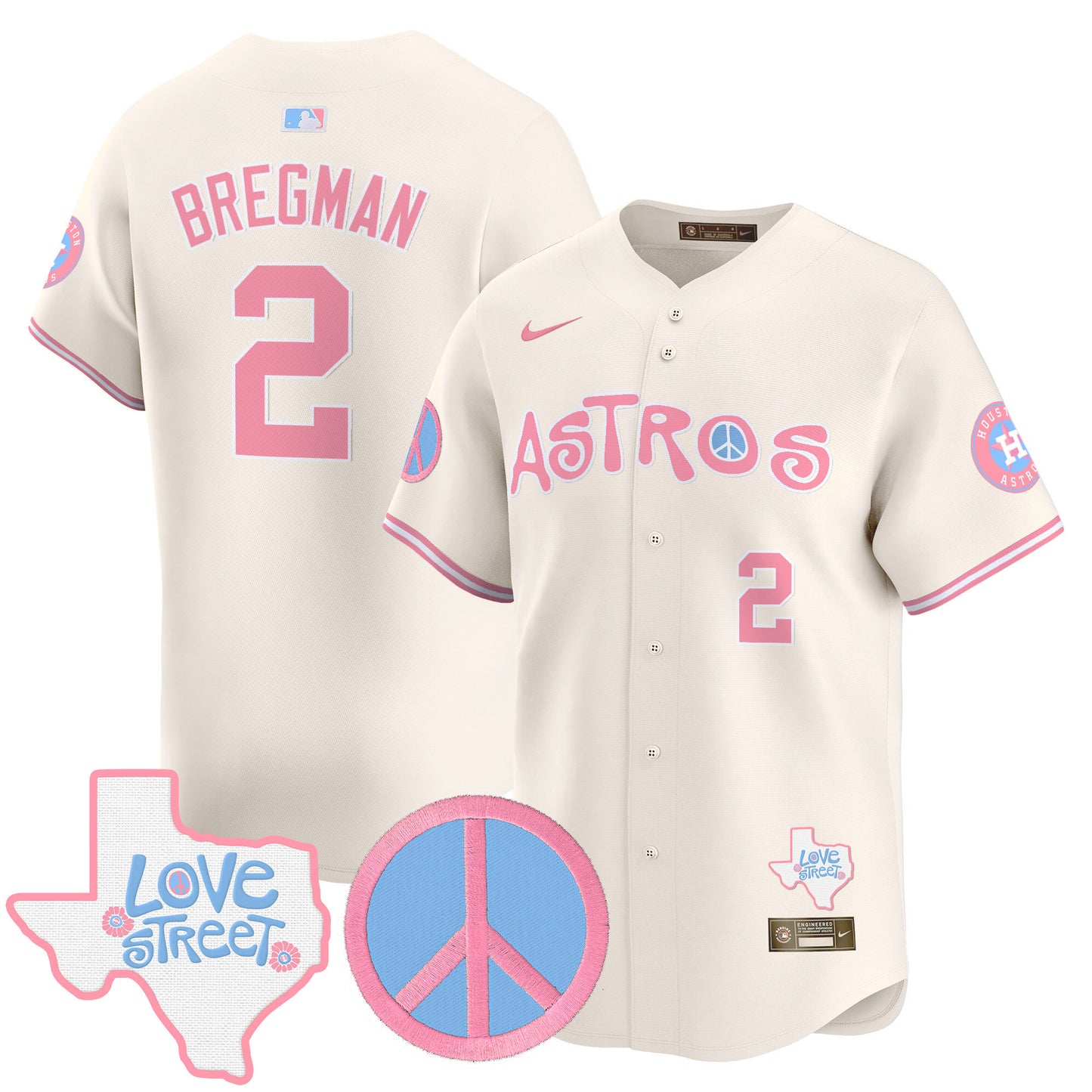 Astros Love Street & Peace Sign Patch Bubblegum Pink Vapor Premier Limited Jersey - All Stitched