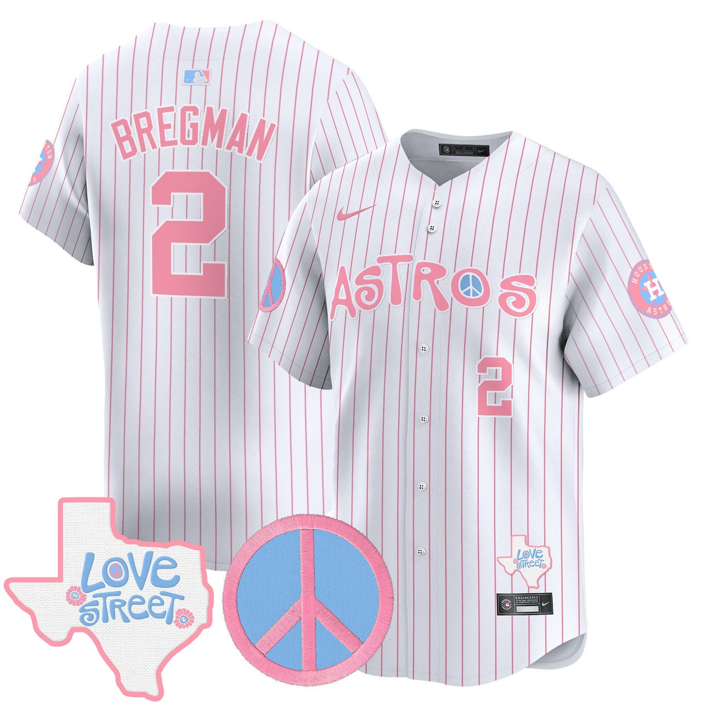 Astros Love Street & Peace Sign Patch Bubblegum Pink Vapor Premier Limited Jersey - All Stitched