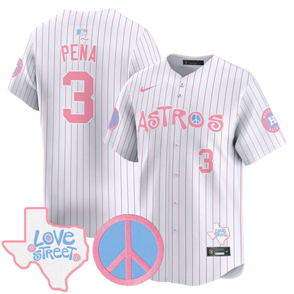 Astros Love Street & Peace Sign Patch Bubblegum Pink Vapor Premier Limited Jersey - All Stitched