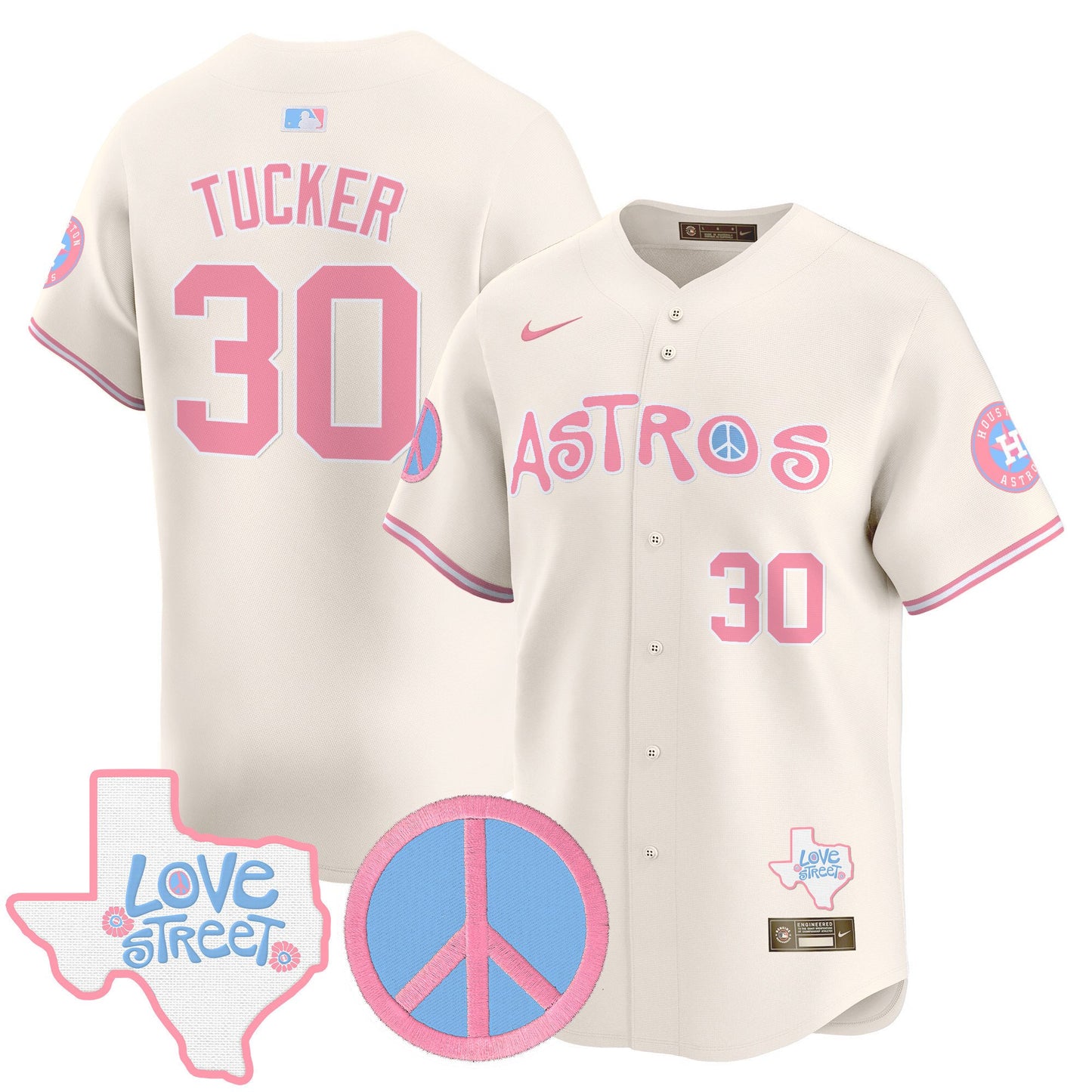 Astros Love Street & Peace Sign Patch Bubblegum Pink Vapor Premier Limited Jersey - All Stitched