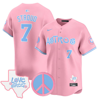 Astros Love Street & Peace Sign Patch Bubblegum Pink Vapor Premier Limited Jersey - All Stitched