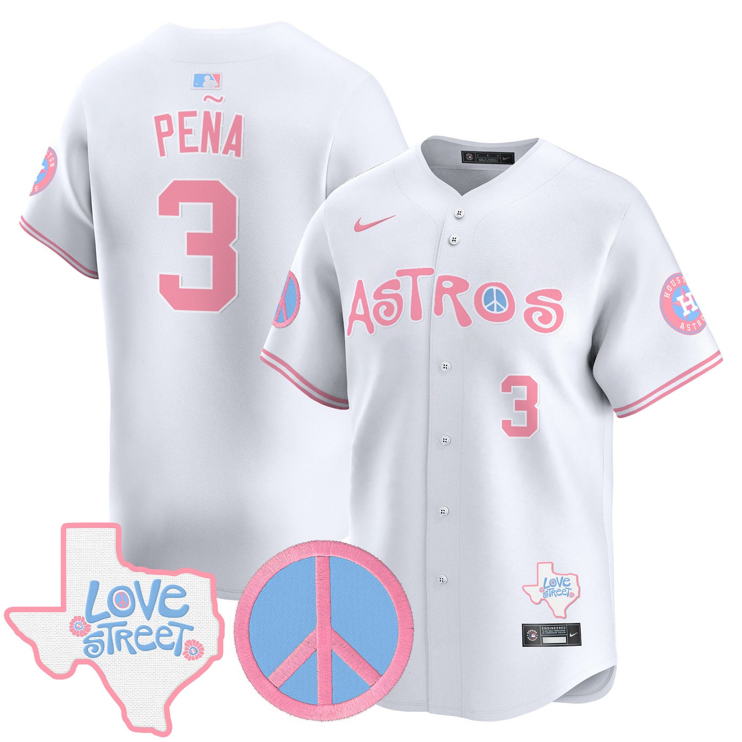 Astros Love Street & Peace Sign Patch Bubblegum Pink Vapor Premier Limited Jersey - All Stitched