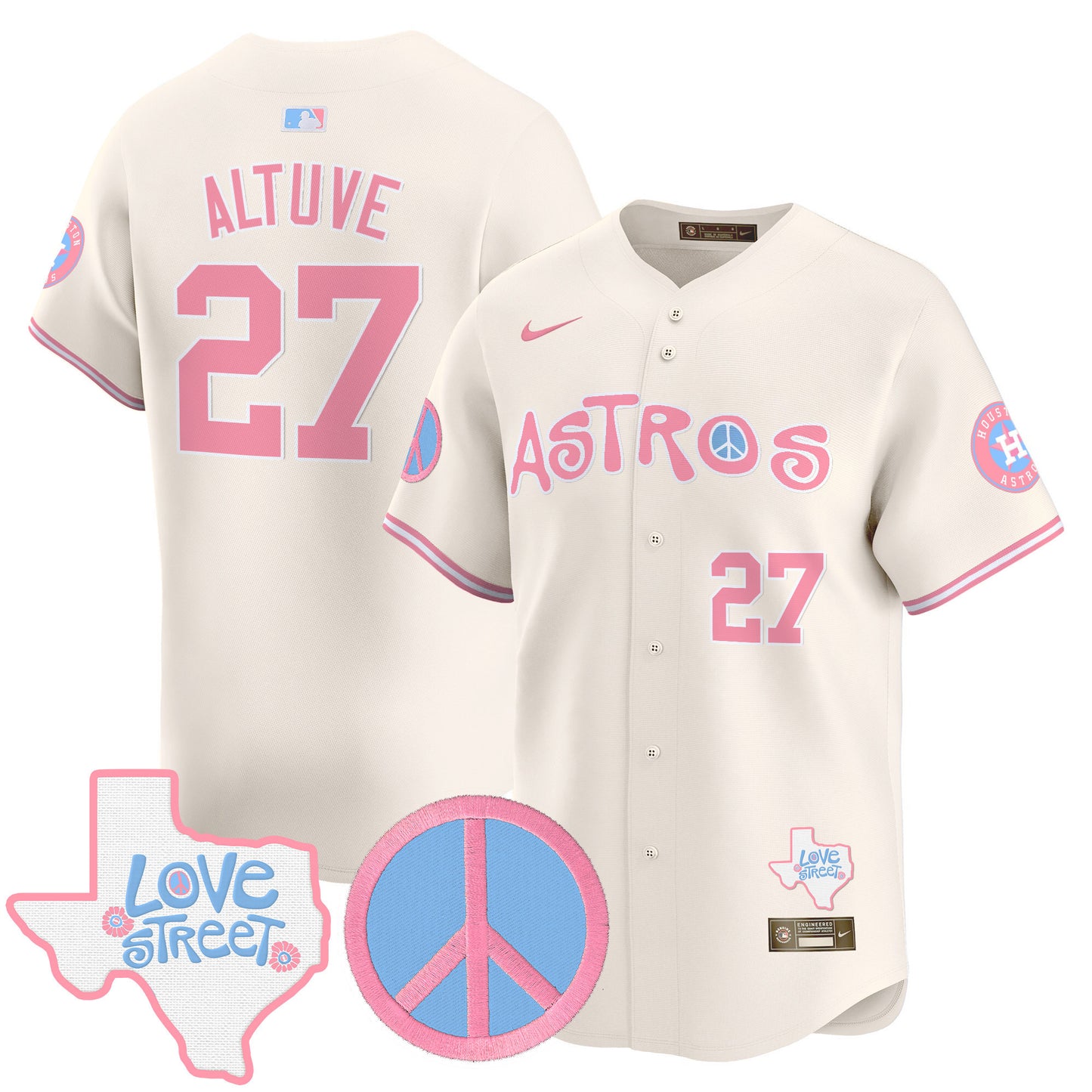 Astros Love Street & Peace Sign Patch Bubblegum Pink Vapor Premier Limited Jersey - All Stitched