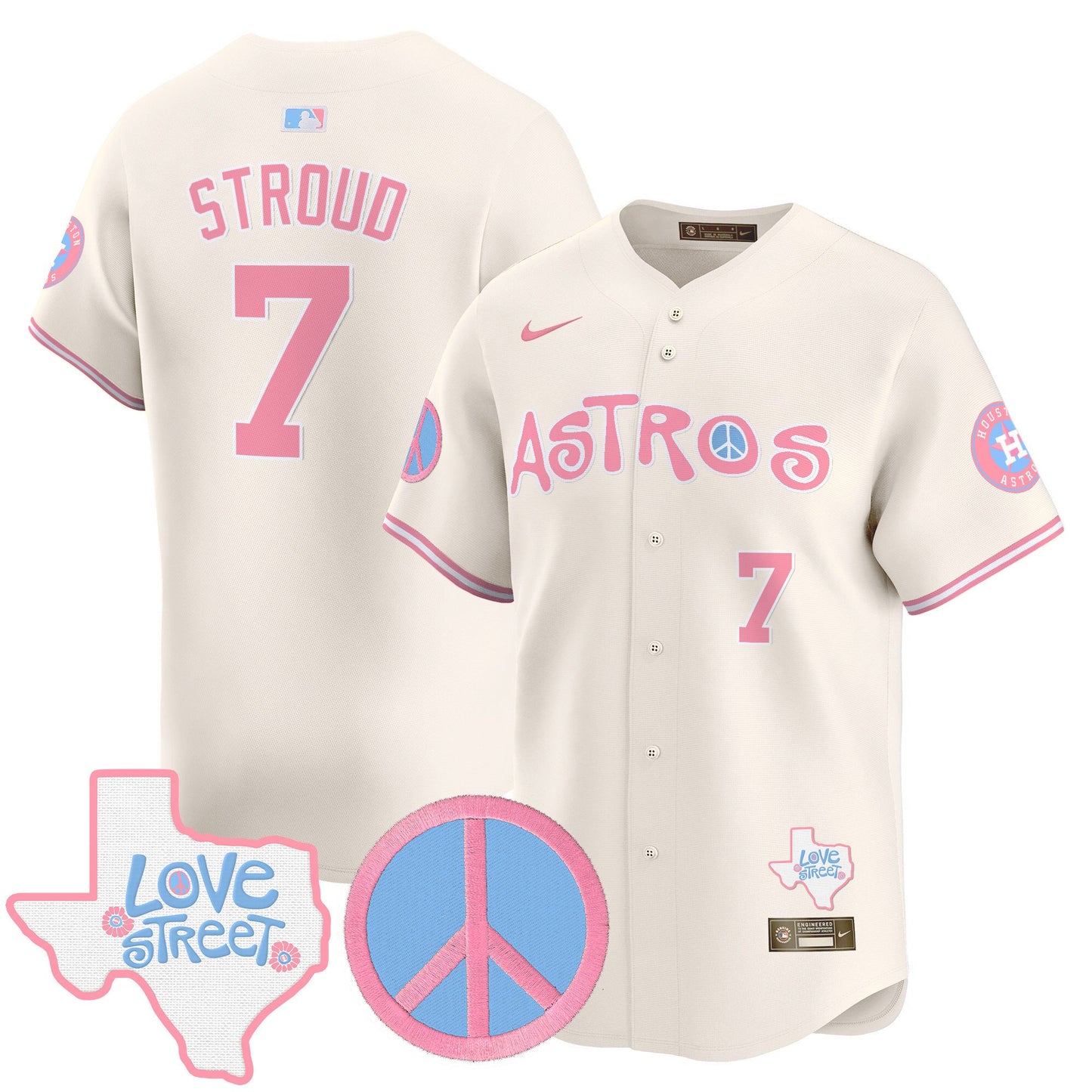 Astros Love Street & Peace Sign Patch Bubblegum Pink Vapor Premier Limited Jersey - All Stitched