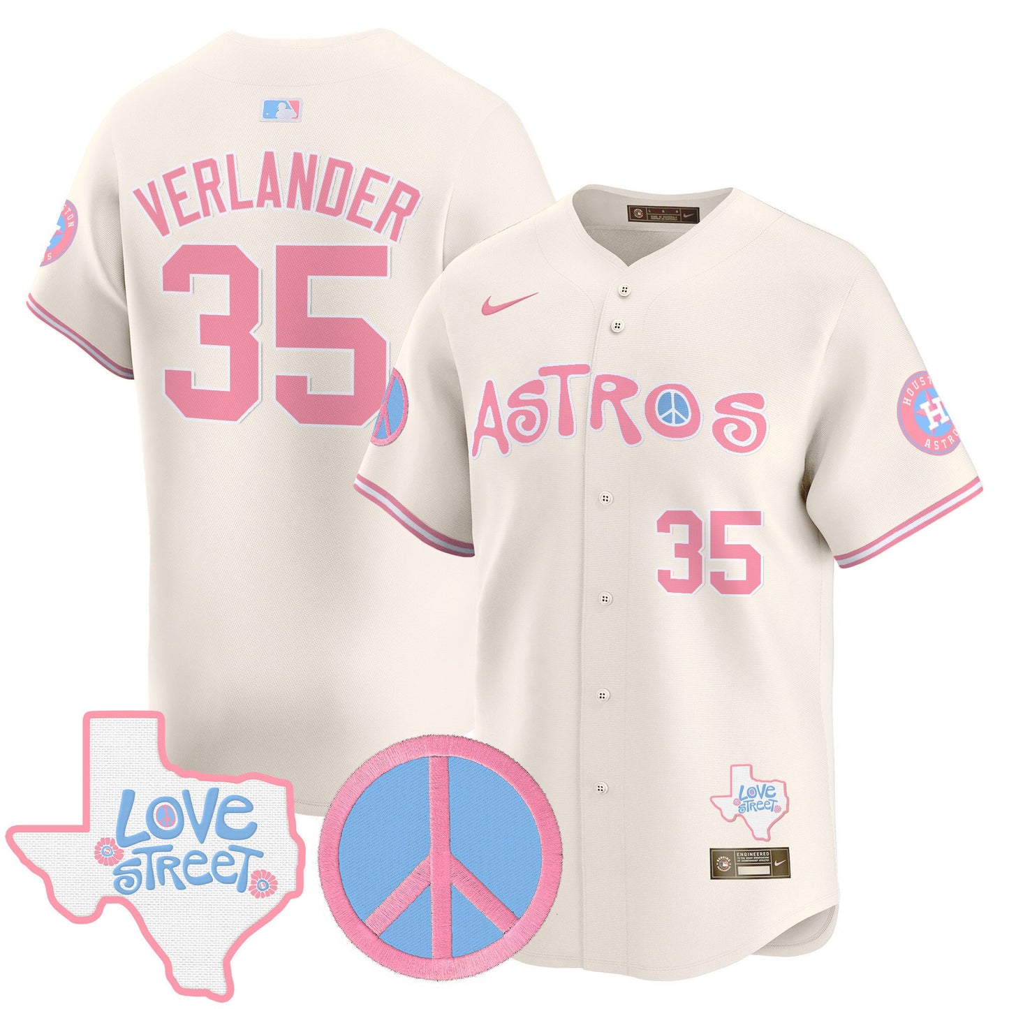 Astros Love Street & Peace Sign Patch Bubblegum Pink Vapor Premier Limited Jersey - All Stitched