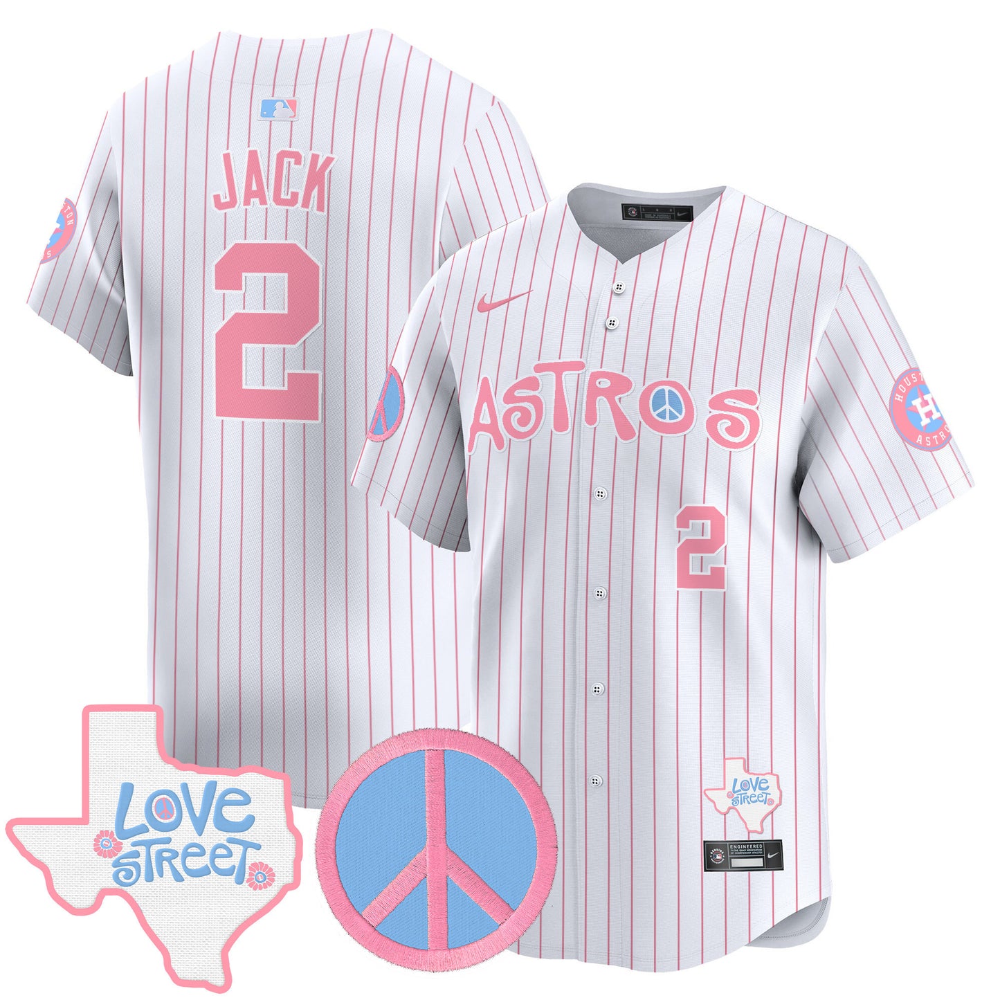 Astros Love Street & Peace Sign Patch Bubblegum Pink Vapor Premier Limited Jersey - All Stitched