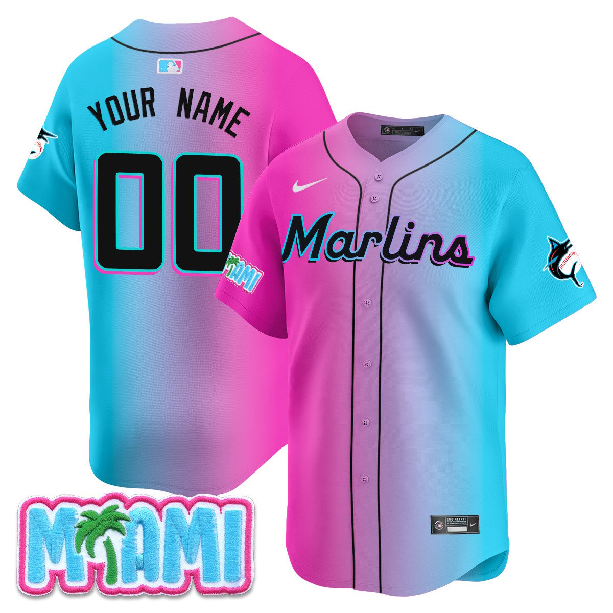 Custom Miami Marlins Vice City Jersey - All Stitched