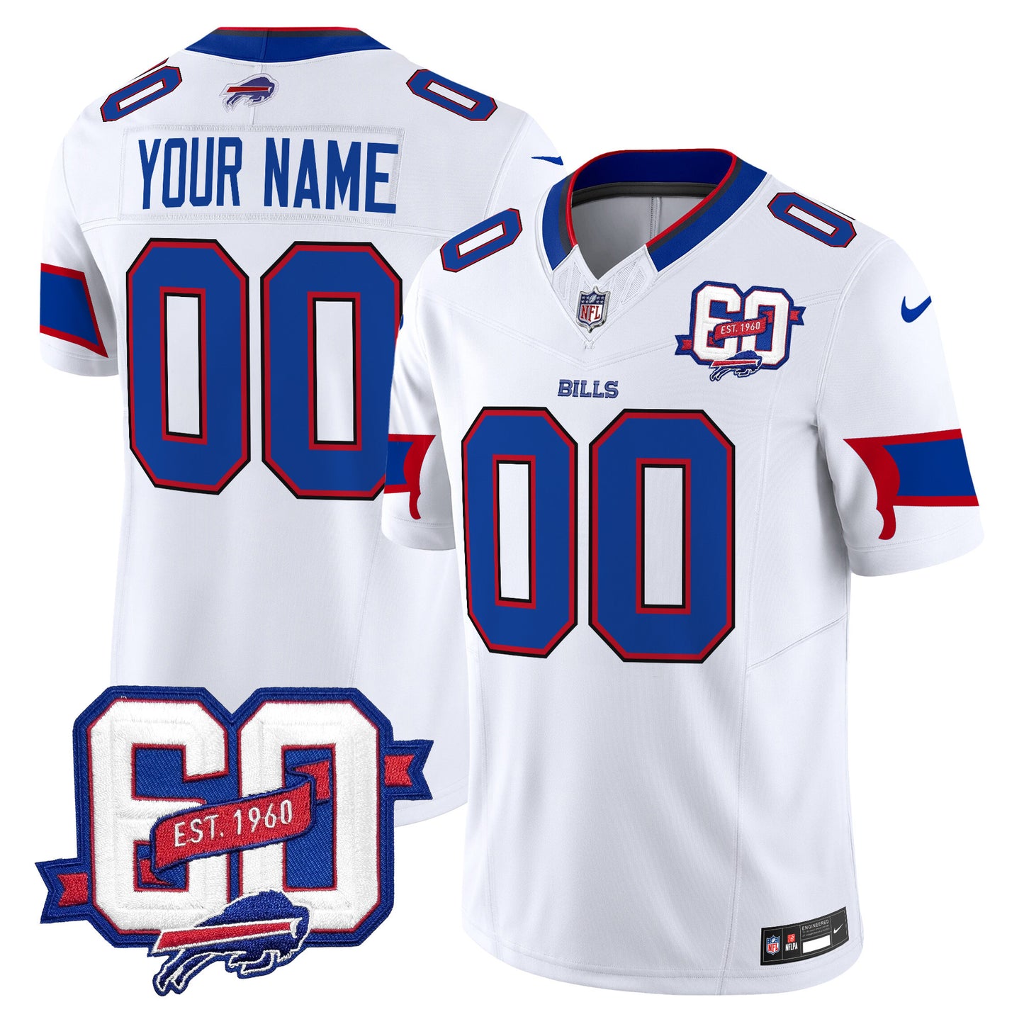 Bills 60th Anniversary Patch Vapor Limited Custom Jersey - All Stitched