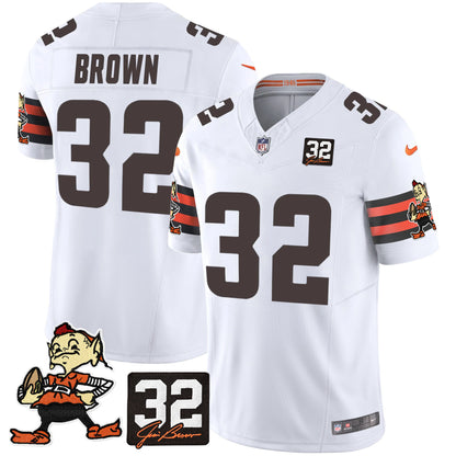 Browns #32 Jim Brown Memorial Patch Vapor Limited Jersey V2 - All Stitched