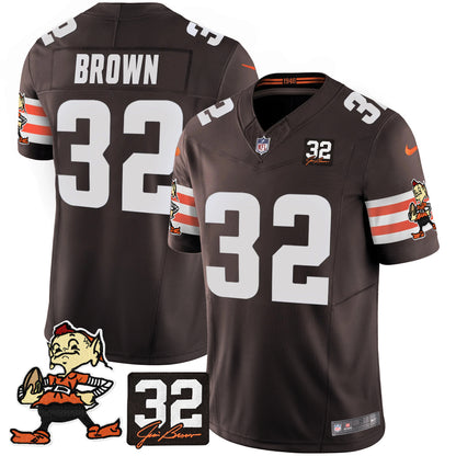 Browns #32 Jim Brown Memorial Patch Vapor Limited Jersey V2 - All Stitched