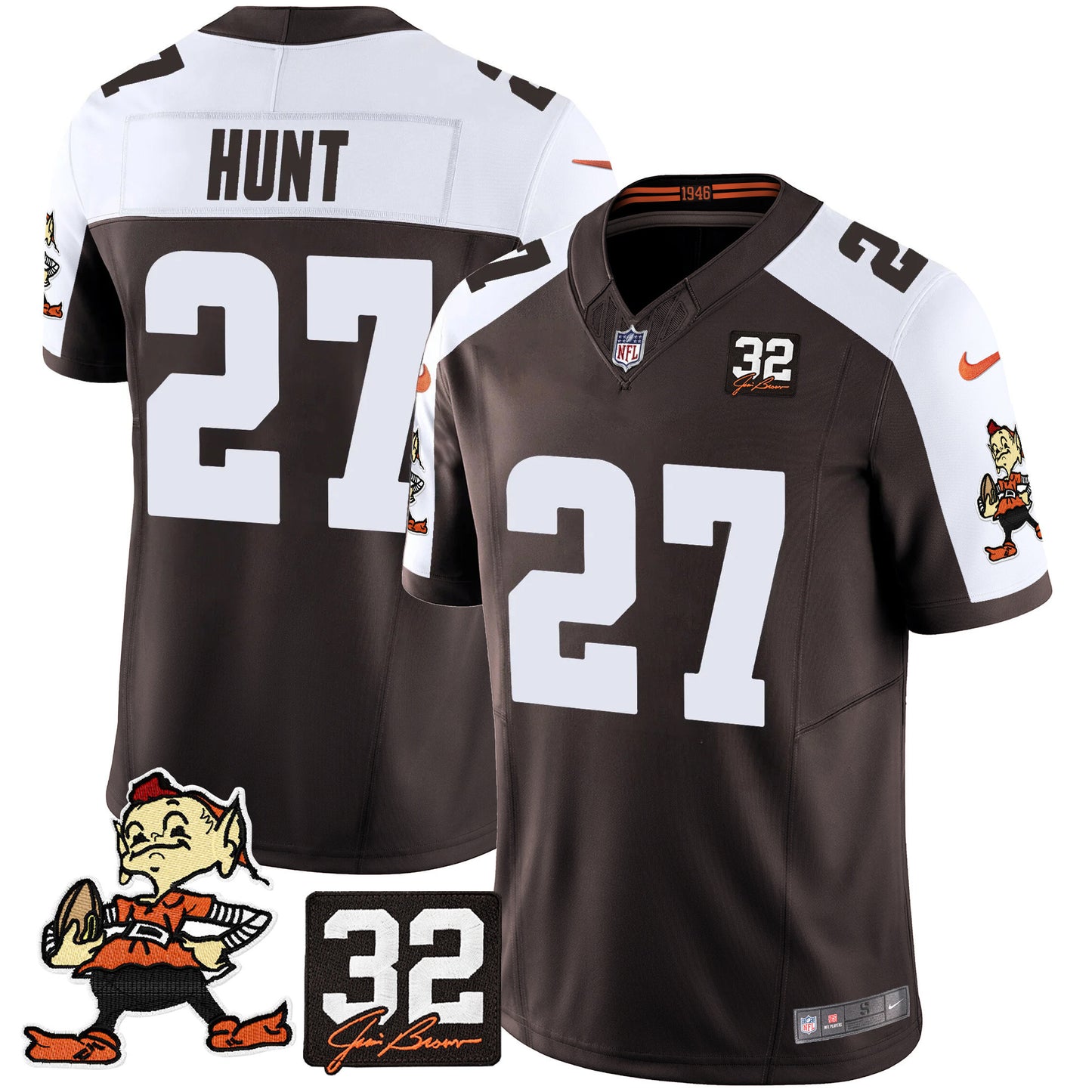 Browns #32 Jim Brown Memorial Patch Vapor Limited Jersey V2 - All Stitched