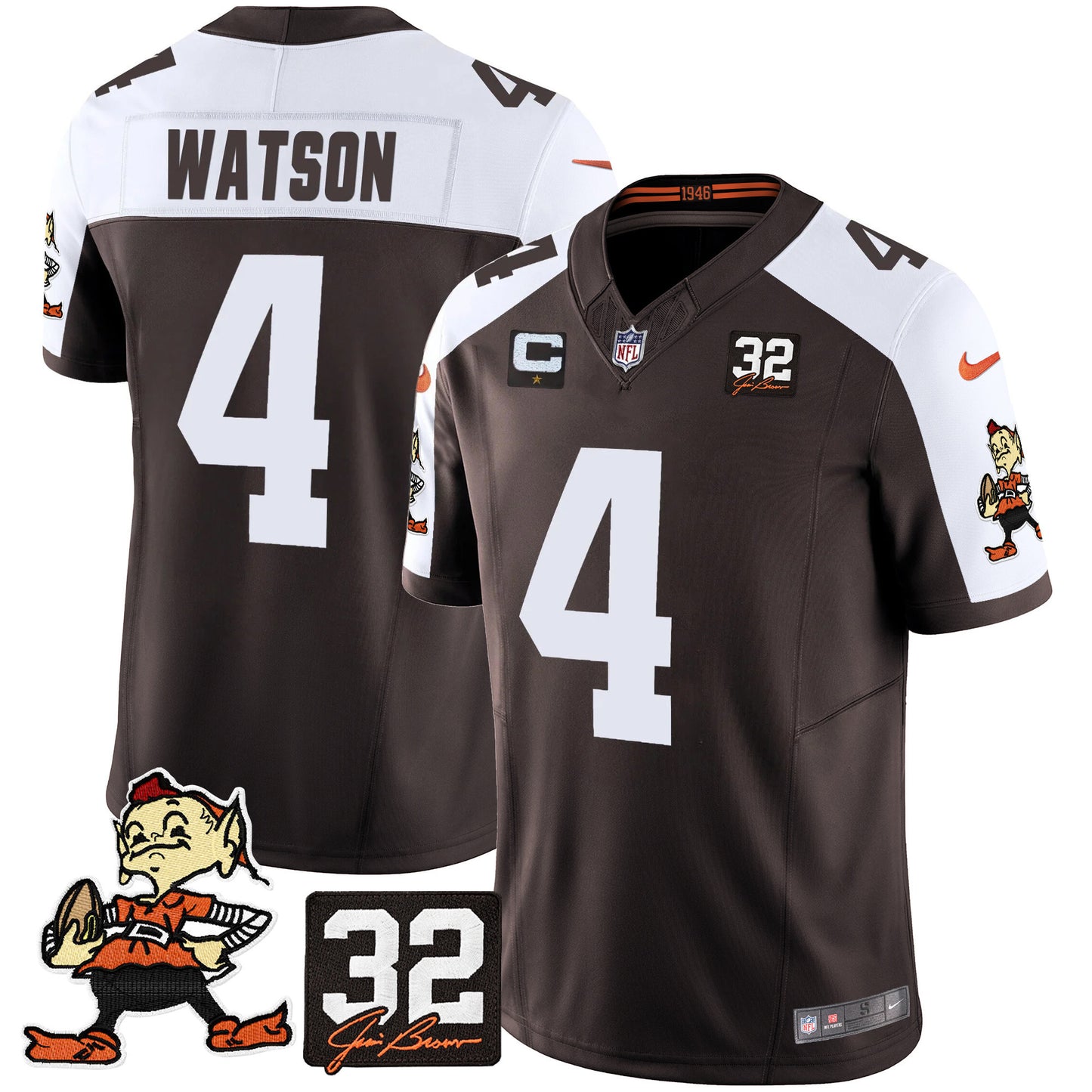 Browns #32 Jim Brown Memorial Patch Vapor Limited Jersey V2 - All Stitched