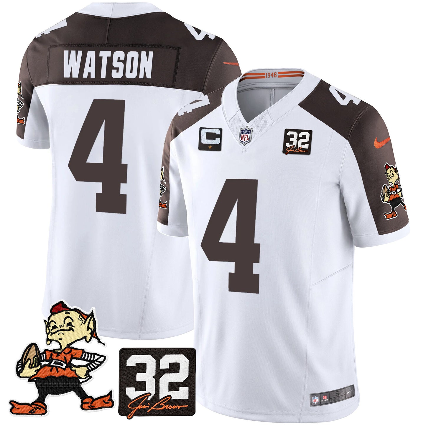 Browns #32 Jim Brown Memorial Patch Vapor Limited Jersey V2 - All Stitched