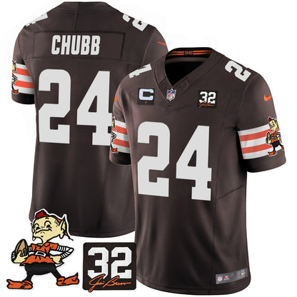 Browns #32 Jim Brown Memorial Patch Vapor Limited Jersey V2 - All Stitched