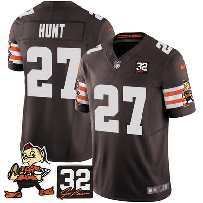 Browns #32 Jim Brown Memorial Patch Vapor Limited Jersey V2 - All Stitched