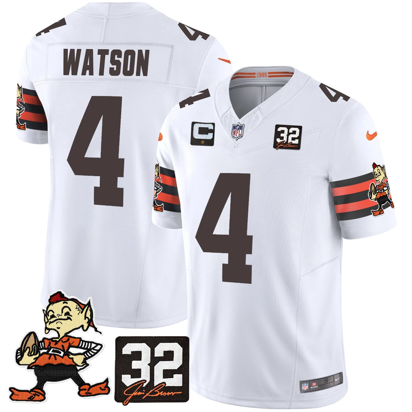 Browns #32 Jim Brown Memorial Patch Vapor Limited Jersey V2 - All Stitched