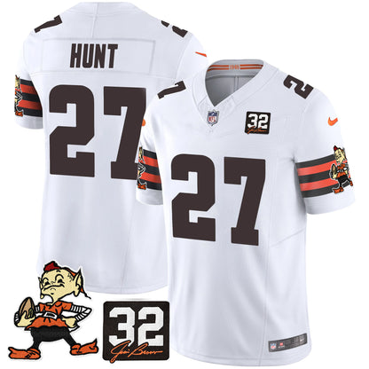 Browns #32 Jim Brown Memorial Patch Vapor Limited Jersey V2 - All Stitched