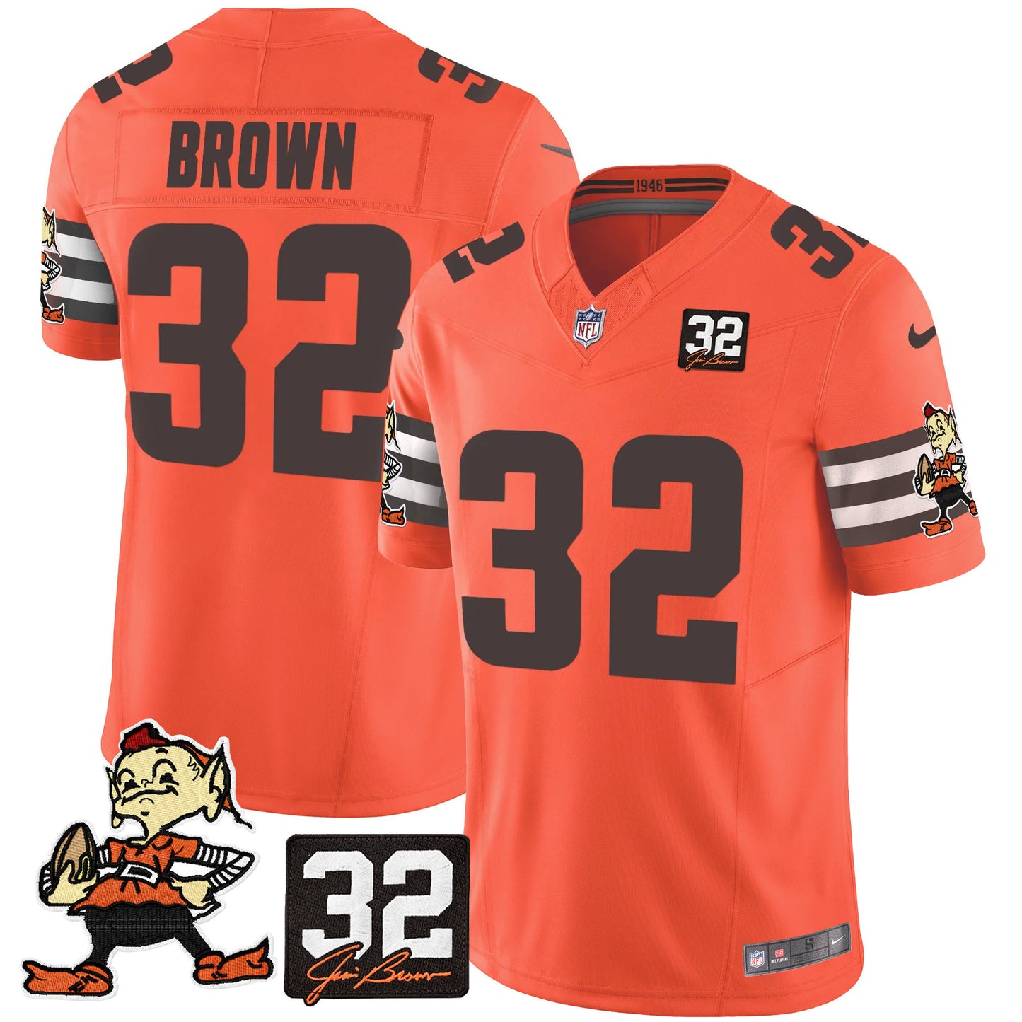 Browns #32 Jim Brown Memorial Patch Vapor Limited Jersey V2 - All Stitched