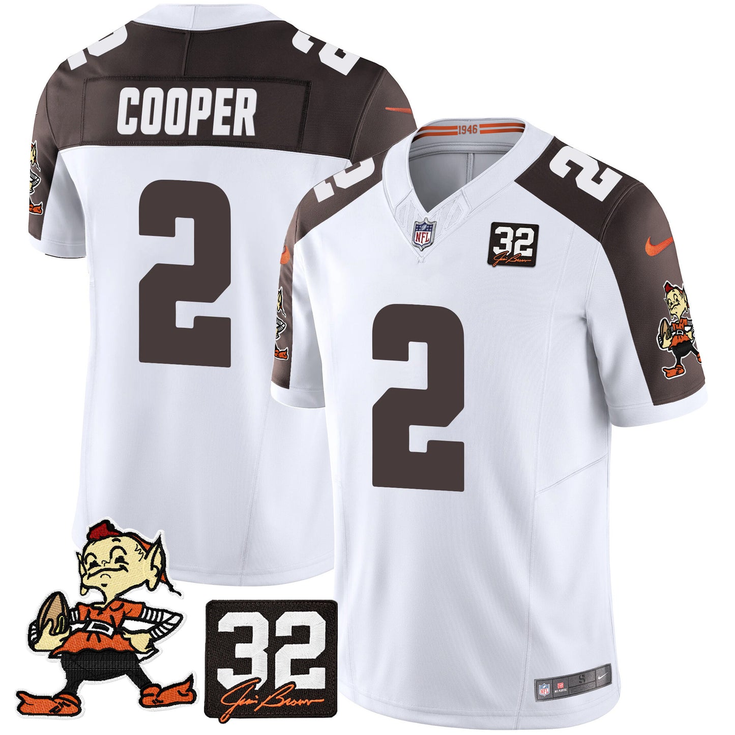 Browns #32 Jim Brown Memorial Patch Vapor Limited Jersey V2 - All Stitched