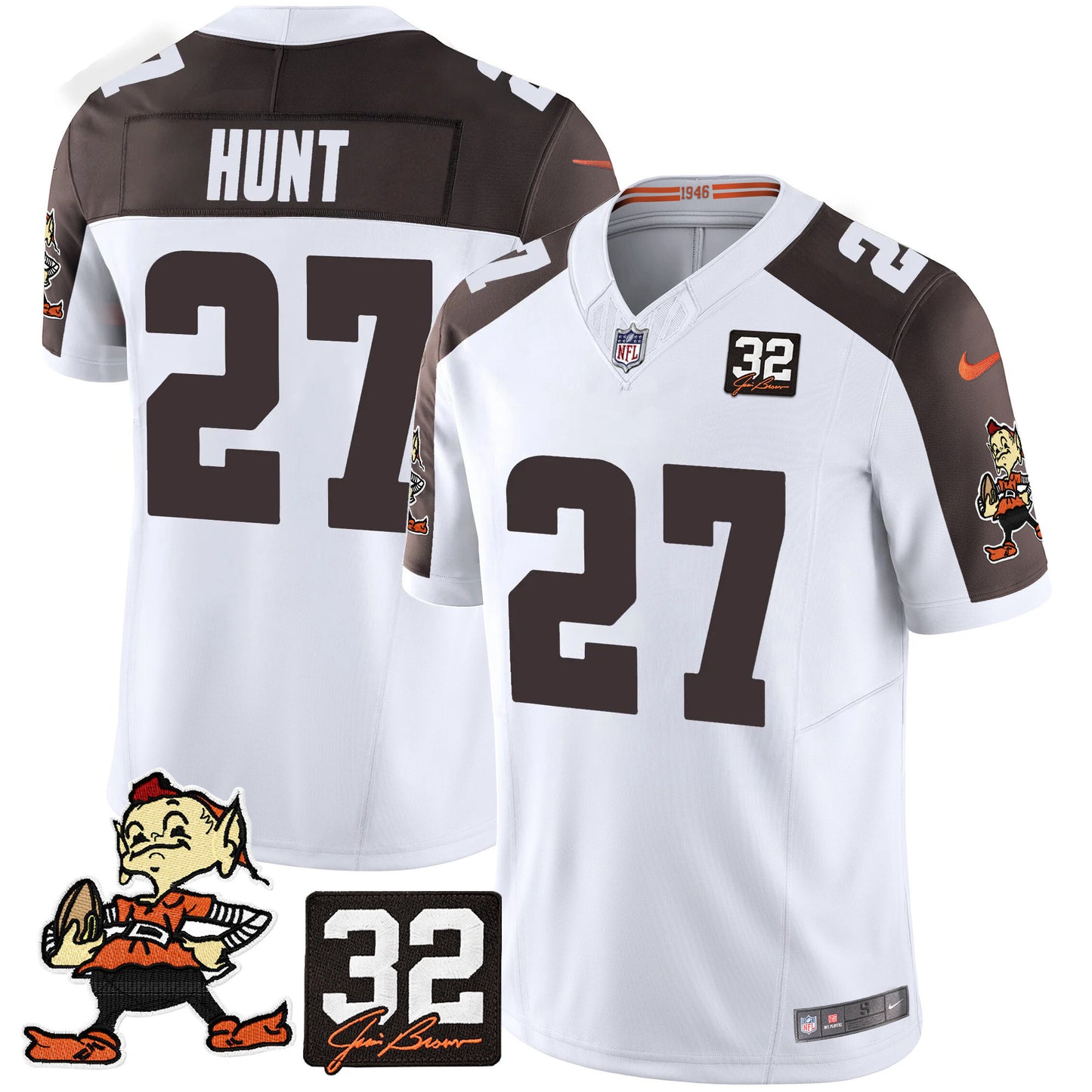 Browns #32 Jim Brown Memorial Patch Vapor Limited Jersey V2 - All Stitched