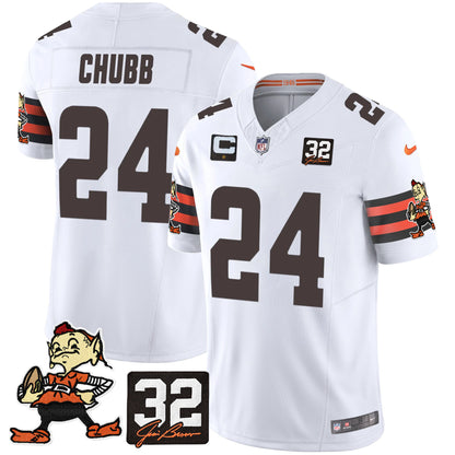 Browns #32 Jim Brown Memorial Patch Vapor Limited Jersey V2 - All Stitched