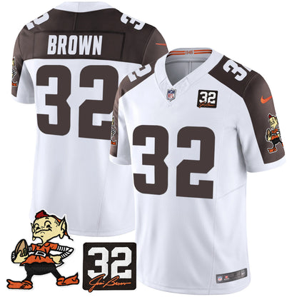 Browns #32 Jim Brown Memorial Patch Vapor Limited Jersey V2 - All Stitched