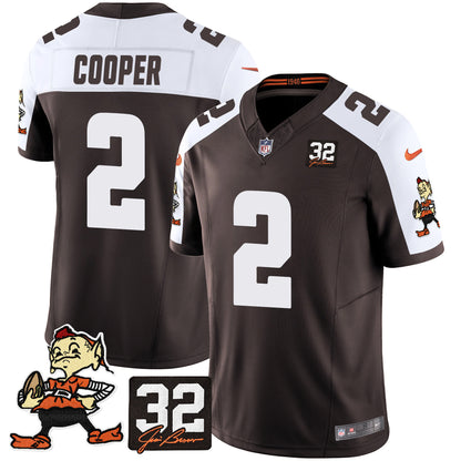 Browns #32 Jim Brown Memorial Patch Vapor Limited Jersey V2 - All Stitched