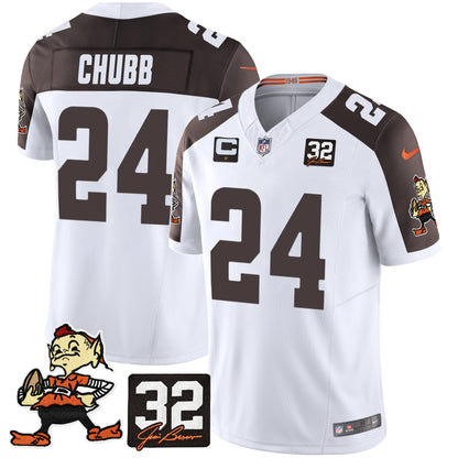 Browns #32 Jim Brown Memorial Patch Vapor Limited Jersey V2 - All Stitched