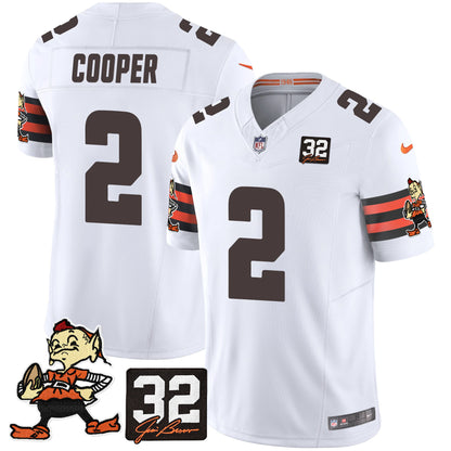 Browns #32 Jim Brown Memorial Patch Vapor Limited Jersey V2 - All Stitched