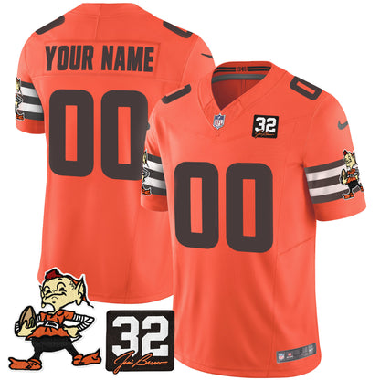 Browns #32 Jim Brown Memorial Patch Vapor Limited Custom Jersey V2 - All Stitched