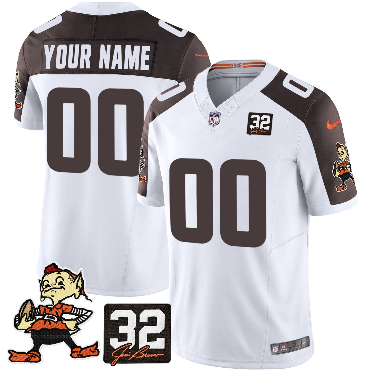 Browns #32 Jim Brown Memorial Patch Vapor Limited Custom Jersey V2 - All Stitched