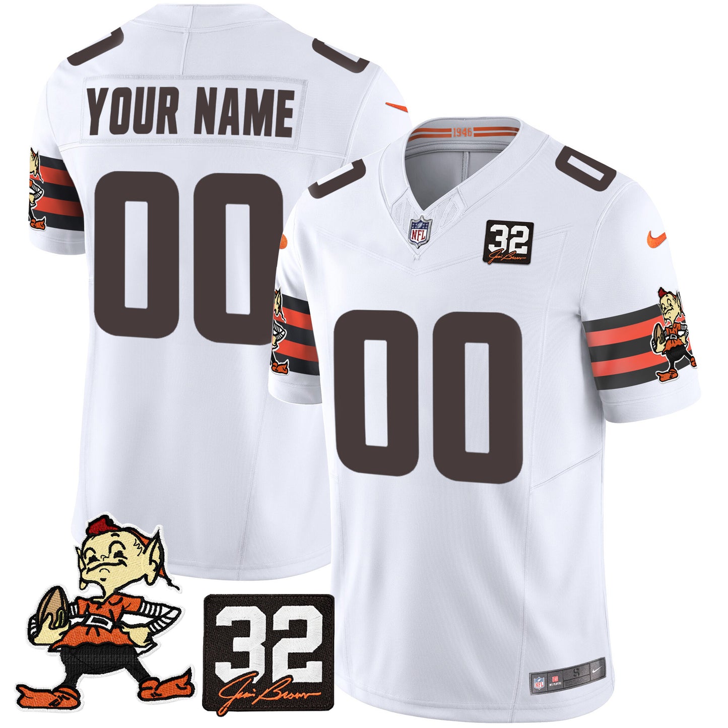 Browns #32 Jim Brown Memorial Patch Vapor Limited Custom Jersey V2 - All Stitched