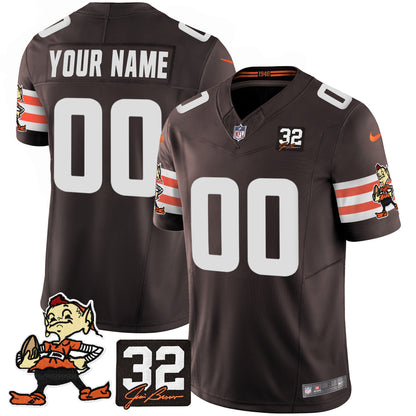 Browns #32 Jim Brown Memorial Patch Vapor Limited Custom Jersey V2 - All Stitched