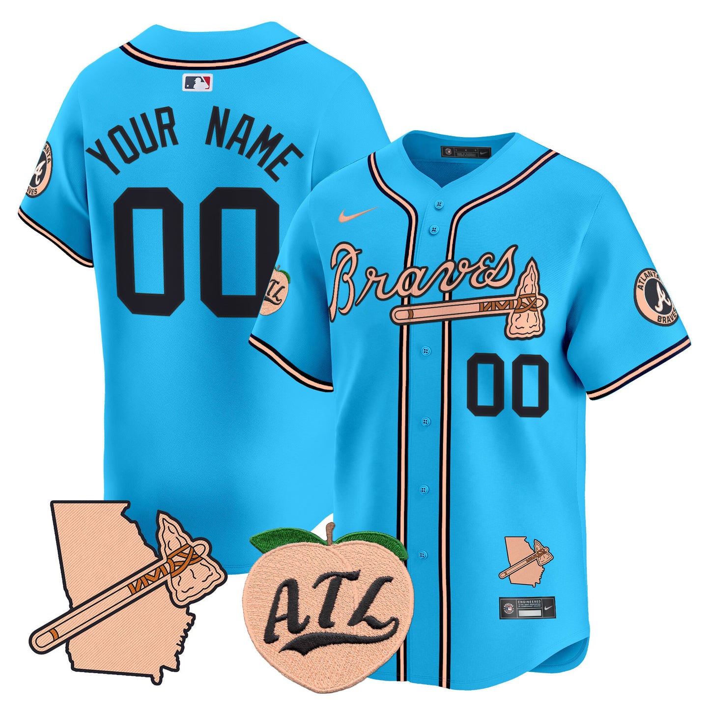 Atlanta Braves Peach Vapor Premier Limited Custom Jersey - All Stitched