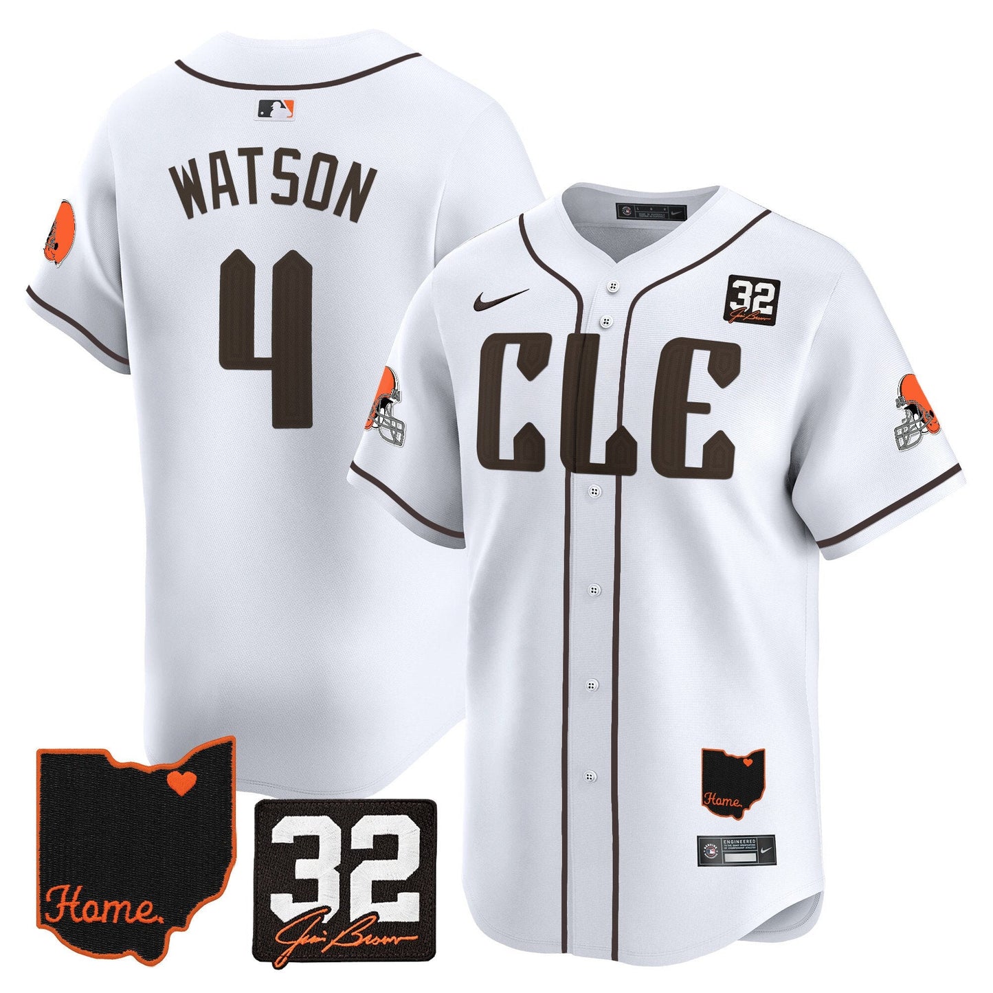 Men's Browns #32 Jim Brown Memorial & Home Patch Vapor Premier Limited Jersey - All Stitched