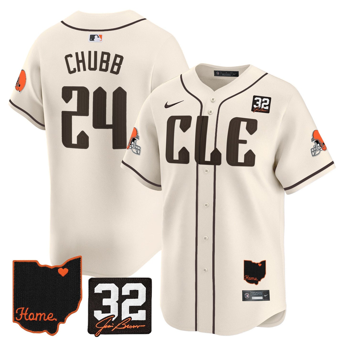 Men's Browns #32 Jim Brown Memorial & Home Patch Vapor Premier Limited Jersey - All Stitched