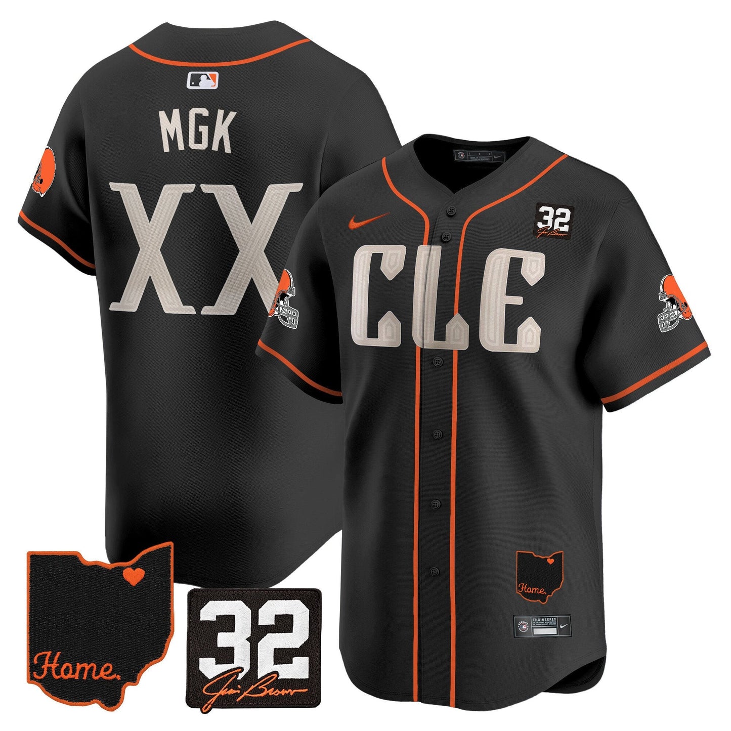 Men's Browns #32 Jim Brown Memorial & Home Patch Vapor Premier Limited Jersey - All Stitched